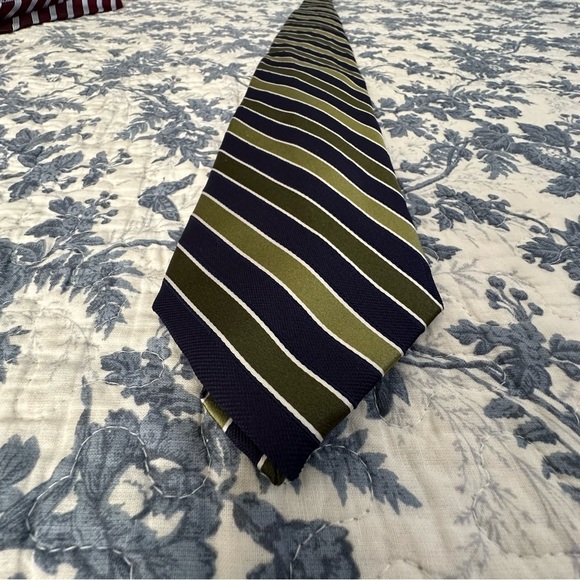 Chaps Ralph Lauren Tie Green & Navy Stripes Preppy Formal 58” x 3.5” - Picture 7 of 11